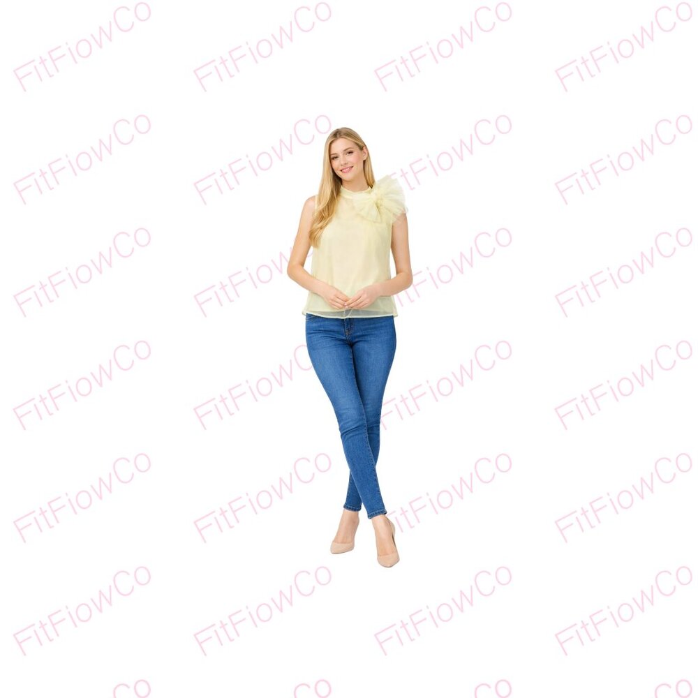 CeCe Yellow Organza Bow Blouse XS NWT Sleeveless Shimmer Festive Top